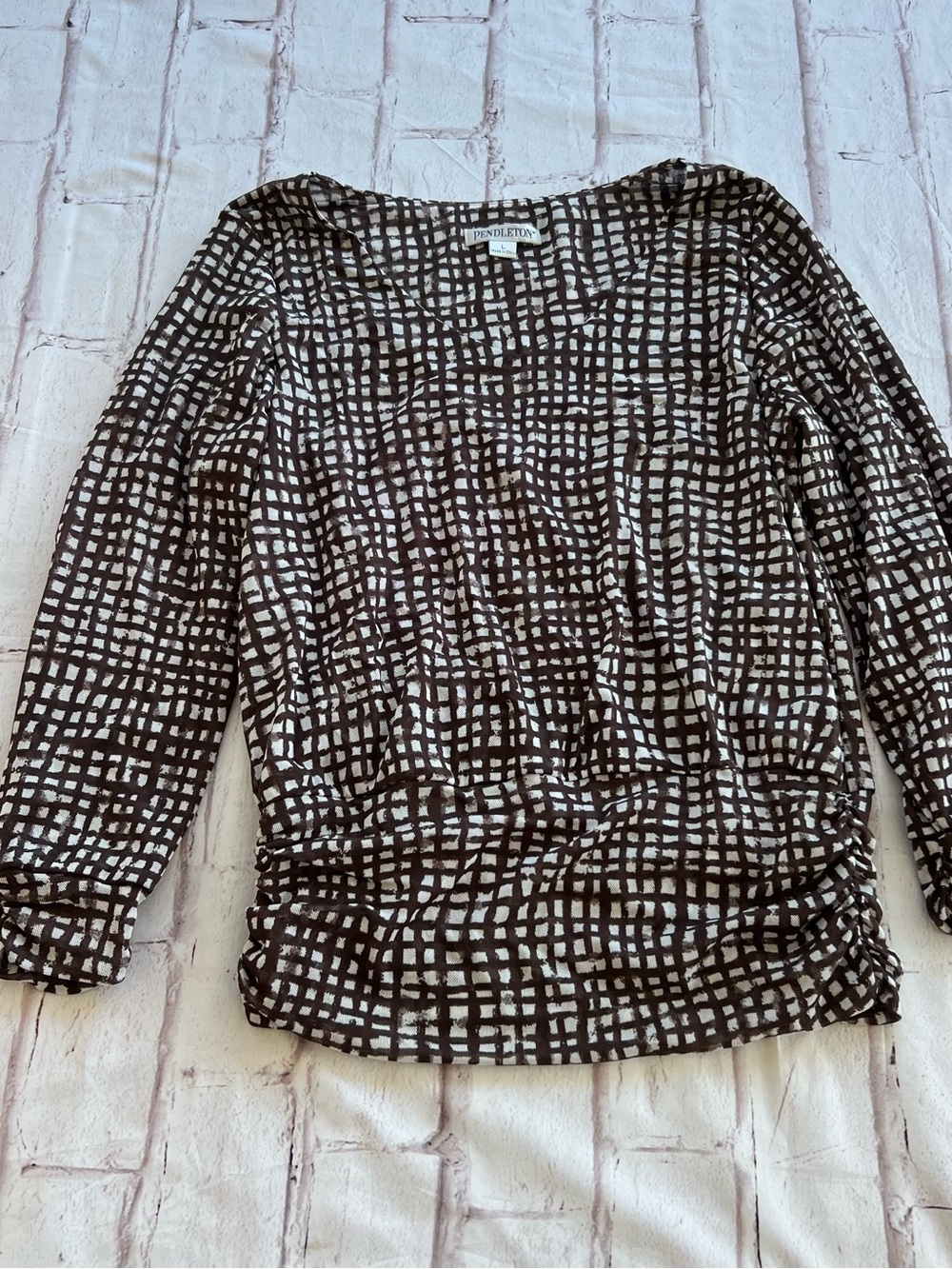 Pendleton Large Blouse brown and white checkered
